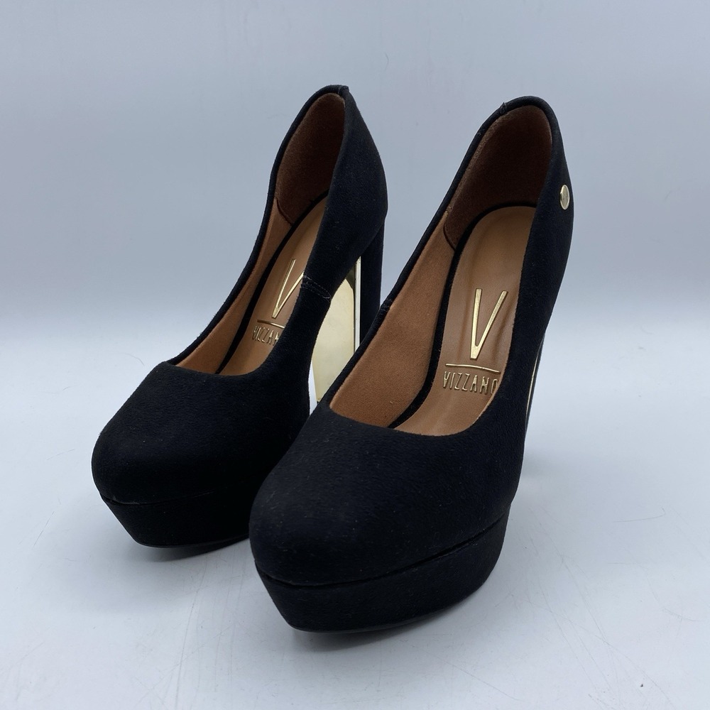 Vizzano Black Suede Platform Pumps Womens 5 Gold Heel Round Toe Brazil